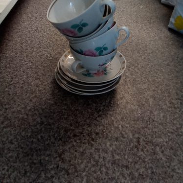 5 puodeliai su lėkštutėm