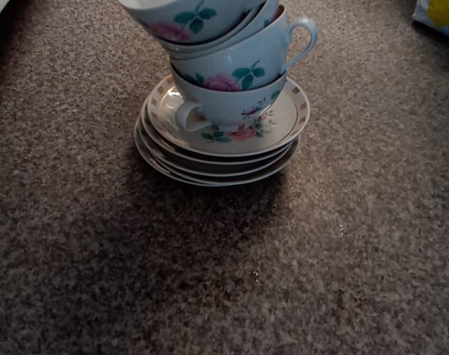 5 puodeliai su lėkštutėm